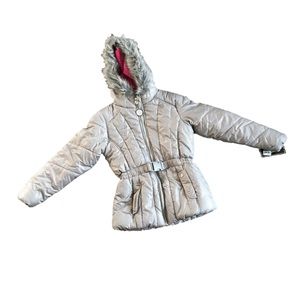 NEW Girls puffy coat with foil prints size M Grey